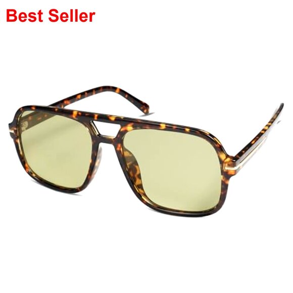 Oversized Square Aviator Sunglasses with 99% UV Protection, Retro Style